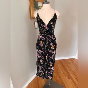 American Eagle Outfitters Black Floral Midi Jumpsuit